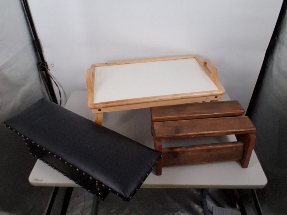 breakfast bed tray, wooden step stool