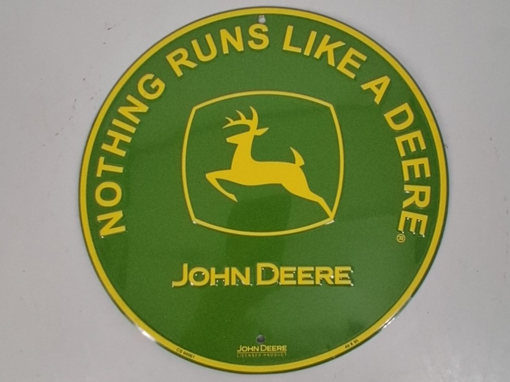 circle John Deere tin sign, 12" diameter