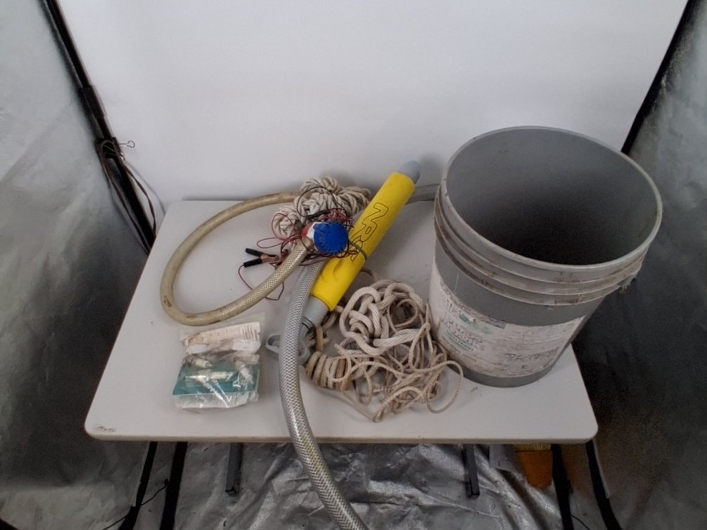 5 gallon bucket of spark plugs, ropes
