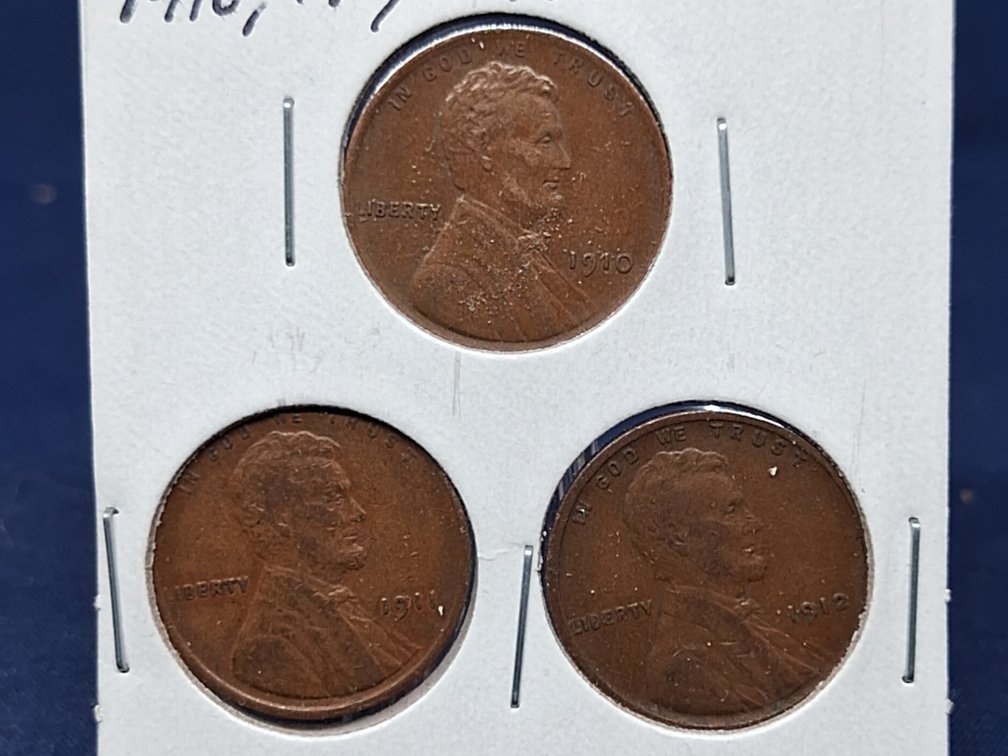 1910, '11, '12 Lincoln Wheat Penny Coins