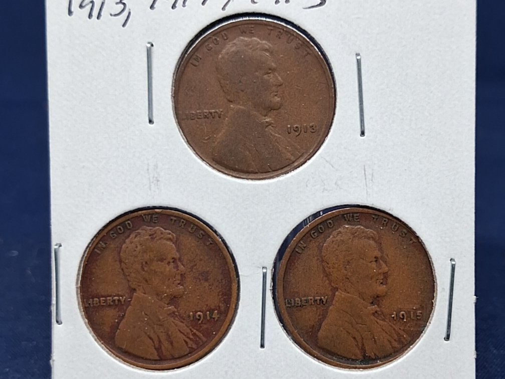 1913, '14, '15 Lincoln Wheat Penny Coins