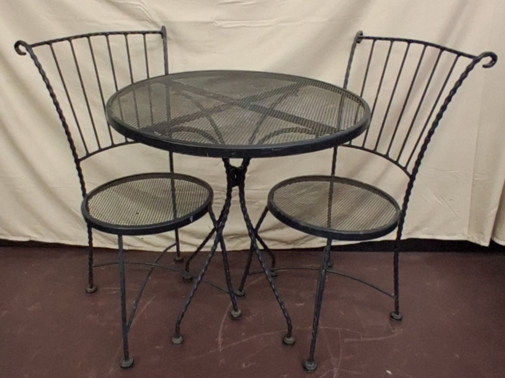 3 piece metal patio bistro set, table is