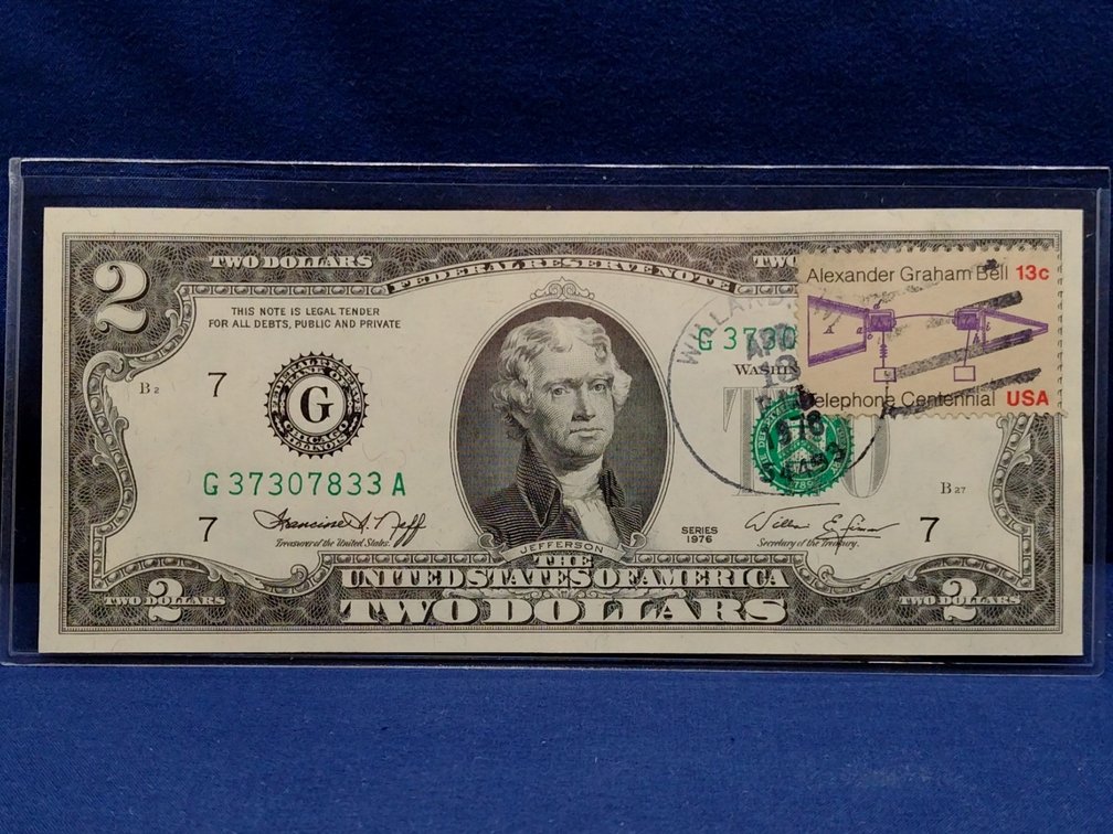 1976 $2 FRN-Chicago Note with Stamp