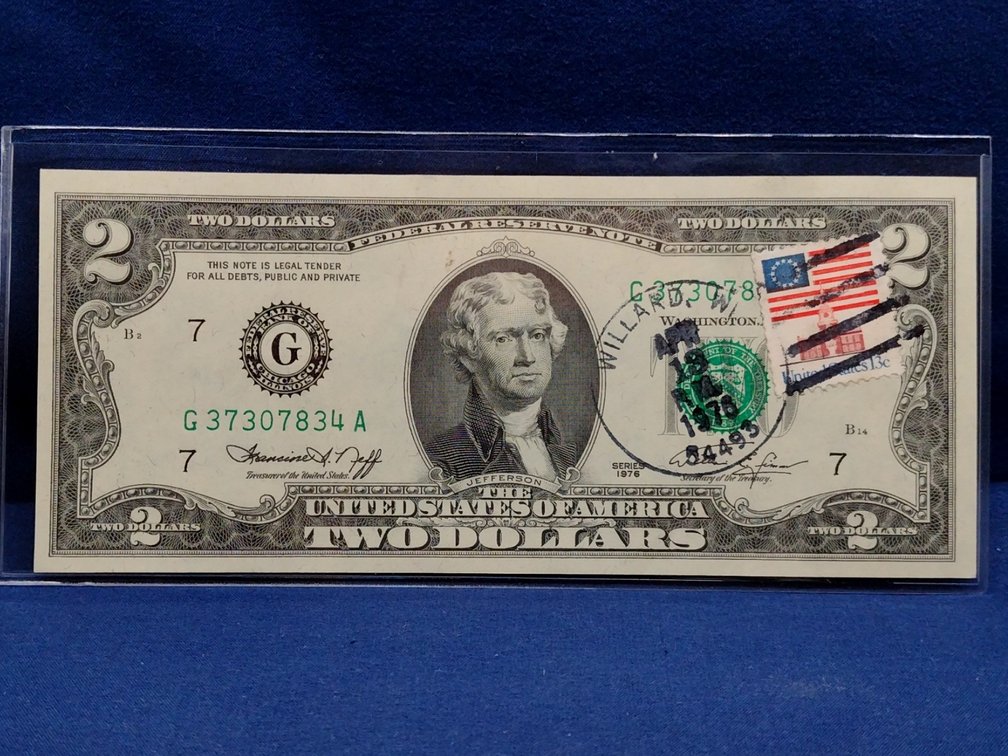 1976 $2 FRN-Chicago Note with Stamp