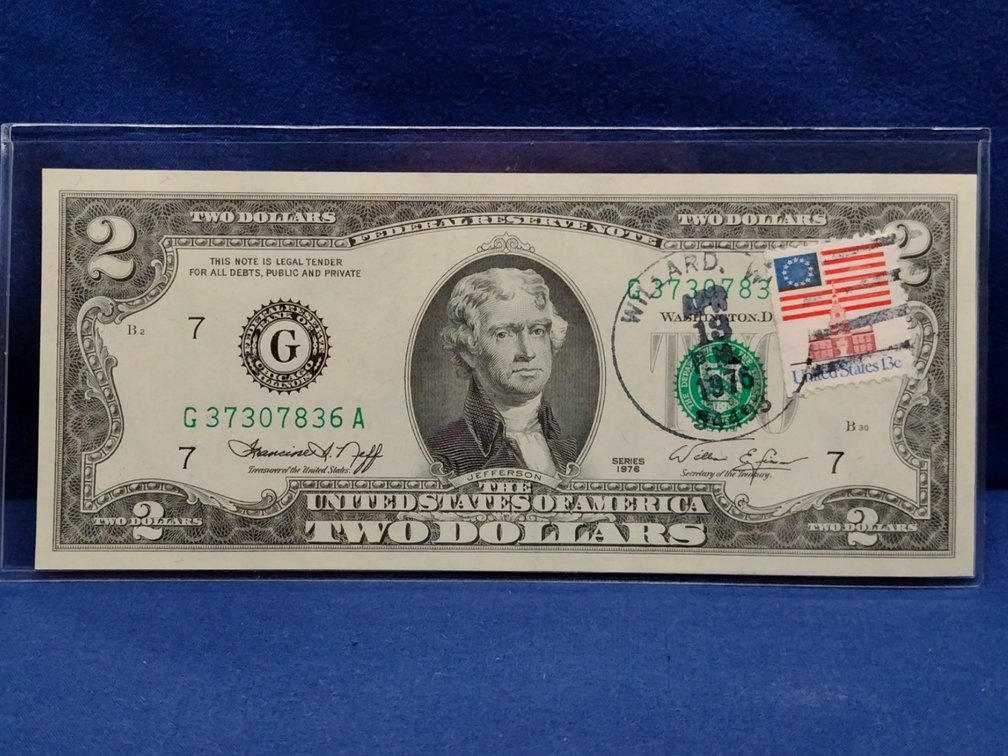 1976 $2 FRN-Chicago Note with Stamp