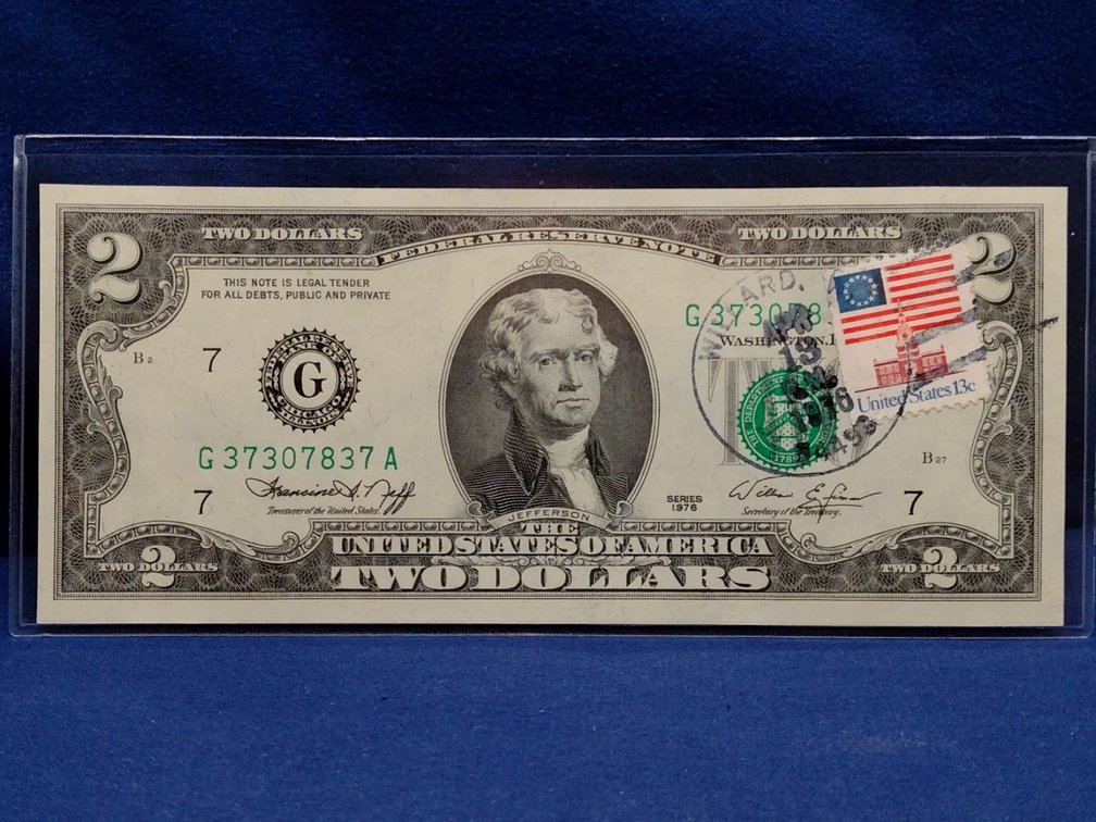 1976 $2 FRN-Chicago Note with Stamp