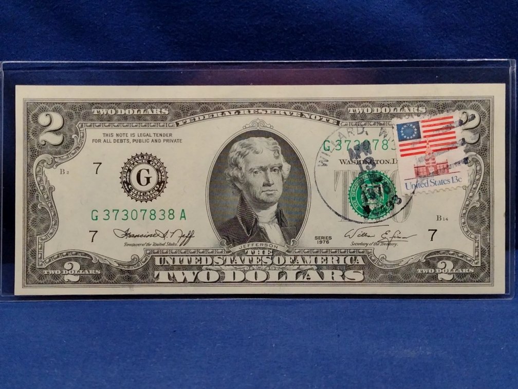 1976 $2 FRN-Chicago Note with Stamp