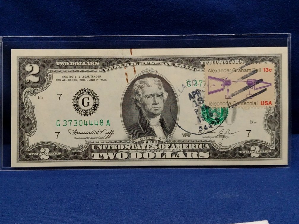 1976 $2 FRN-Chicago Note with Stamp