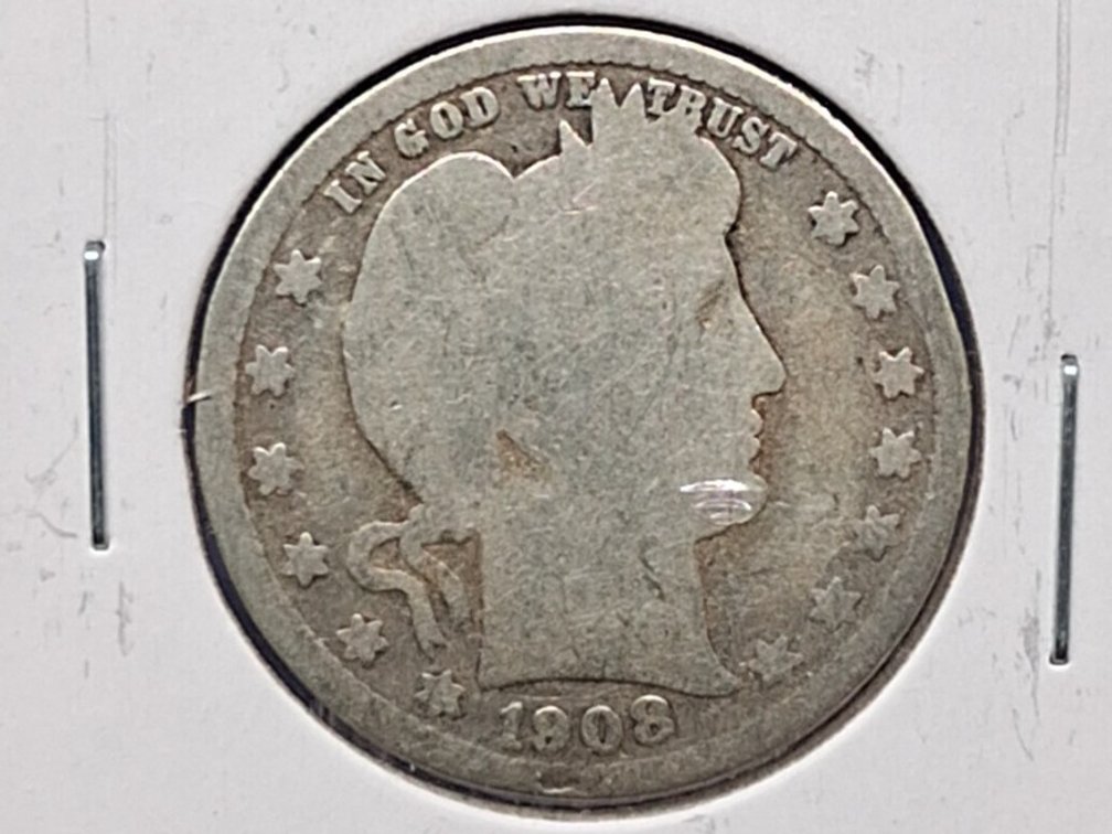 1908 D Barber Quarter Coin