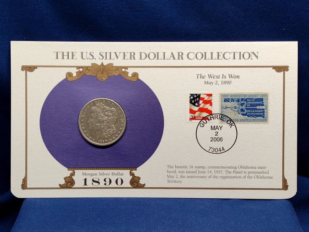 1890 Morgan Silver Dollar Coin and Panel