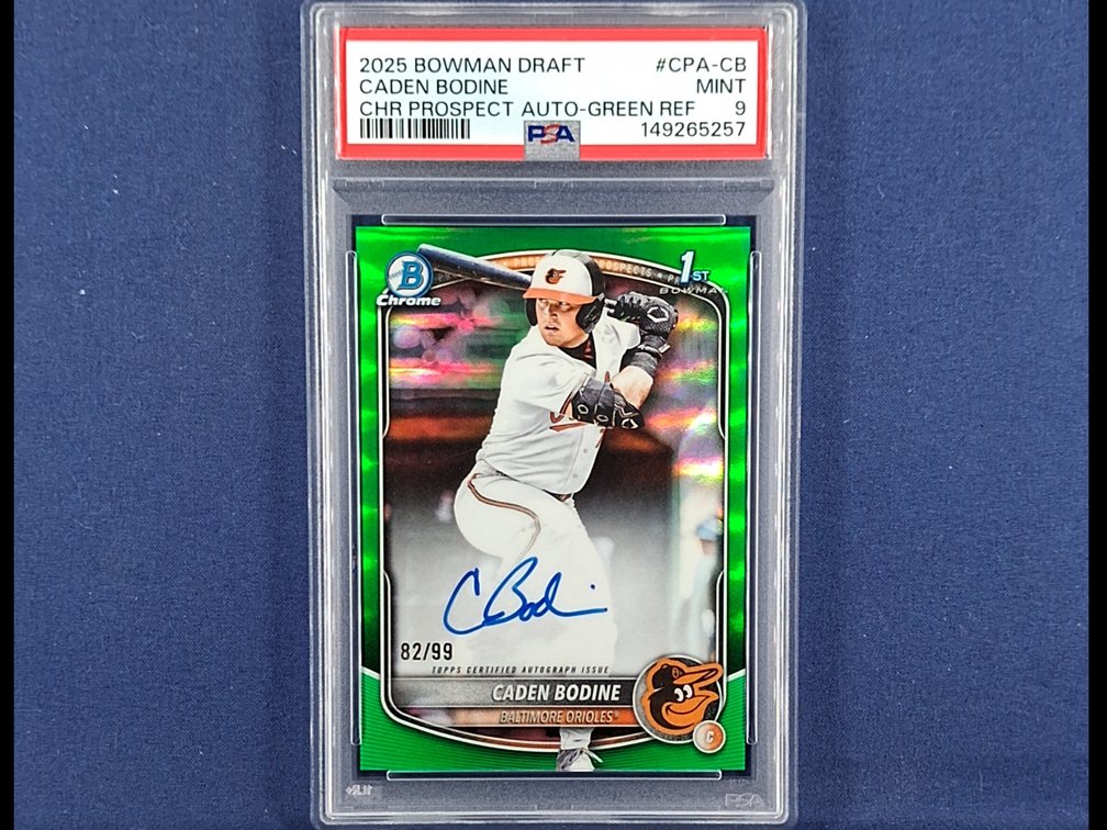 #58 MLB prospect - Caden Bodine (Rays) - 2025 Bowman Draft #CPA-CB refractor auto 82/99 - PSA 9