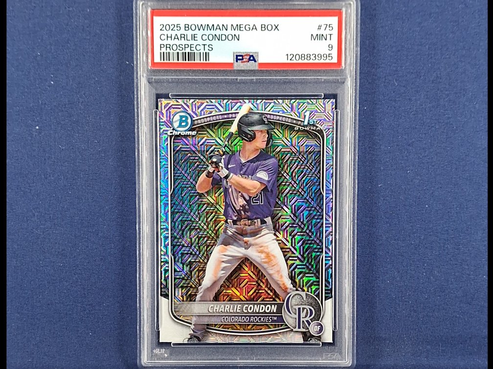 #70 MLB prospect - Charlie Condon (Rockies) - 2025 Bowman #BCP-75 mojo refractor - 1st Bowman - PSA 9