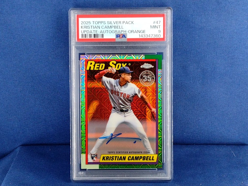 2025 Topps Update #U90C-47 Kristian Campbell RC auto 8/25 - "1990 throwback" silver pack refractor - PSA 9