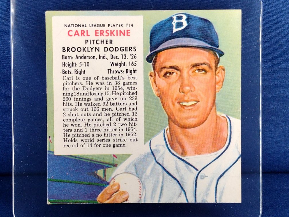 1954 Red Man #NL14 Cark Erskine - Brooklyn Los Angeles Dodgers