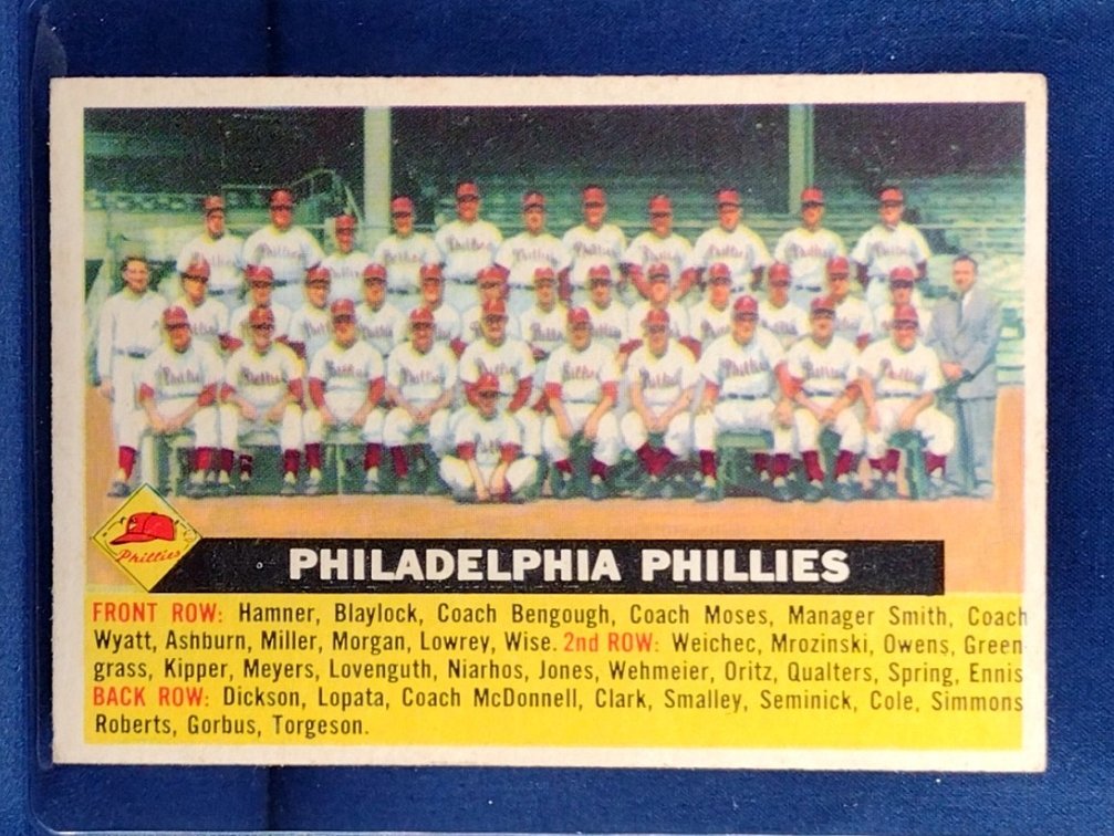 1956 Topps #72 Philadelphia Phillies TEAM CARD - Robin Roberts Richie Ashburn +