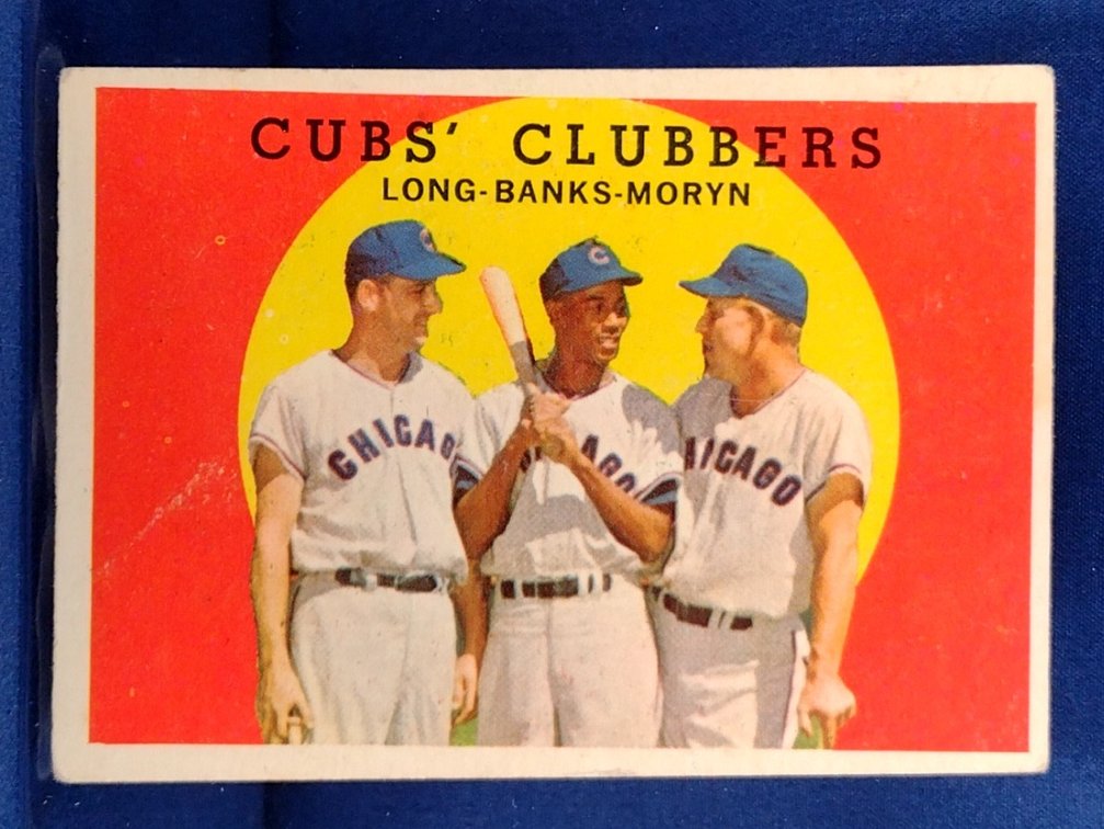 1959 Topps #147 Ernie Banks Dale Long Walt Moryn - Chicago Cubs Clubbers