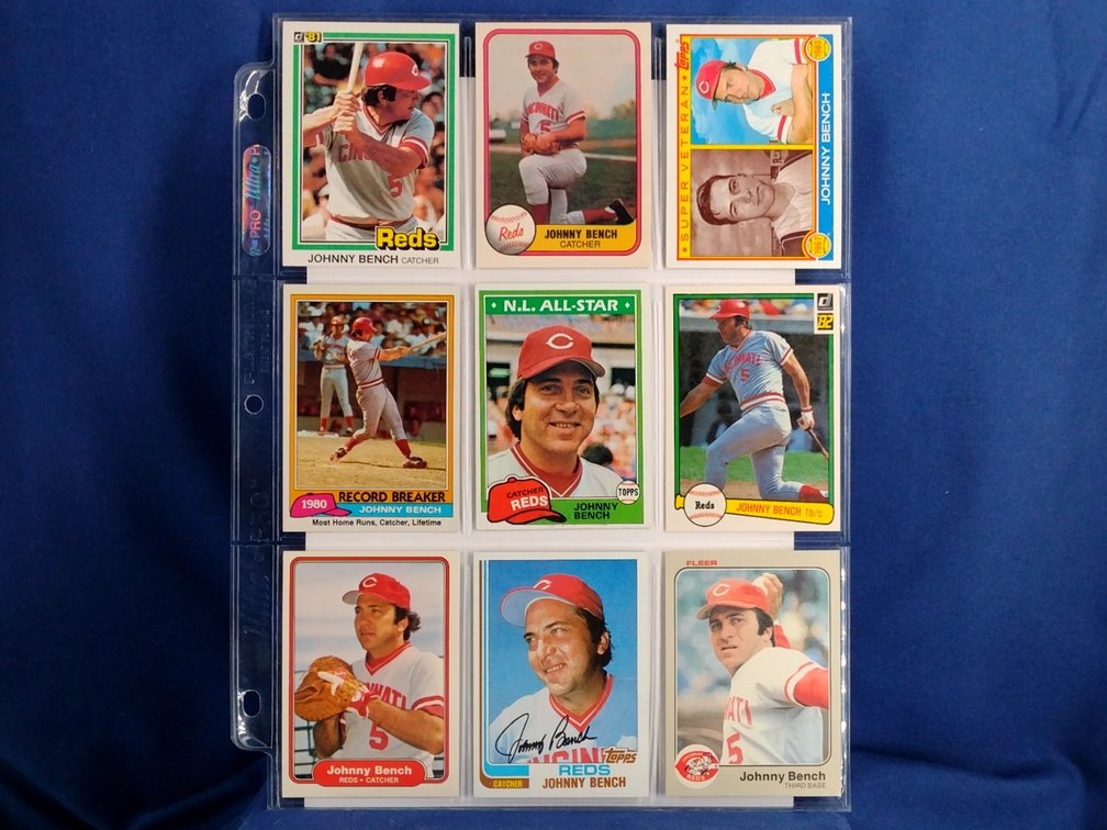 9 Johnny Bench cards HOF