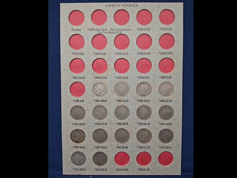 Liberty Nickels Panel W/ 16 Different Liberty