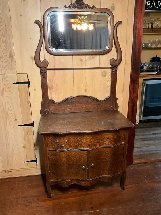 Antique Oak Washstand with Mirror