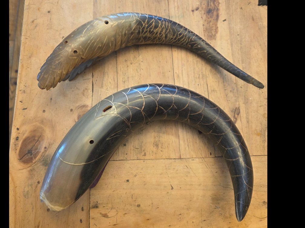Hand carved buffalo horns (pictured) R4A