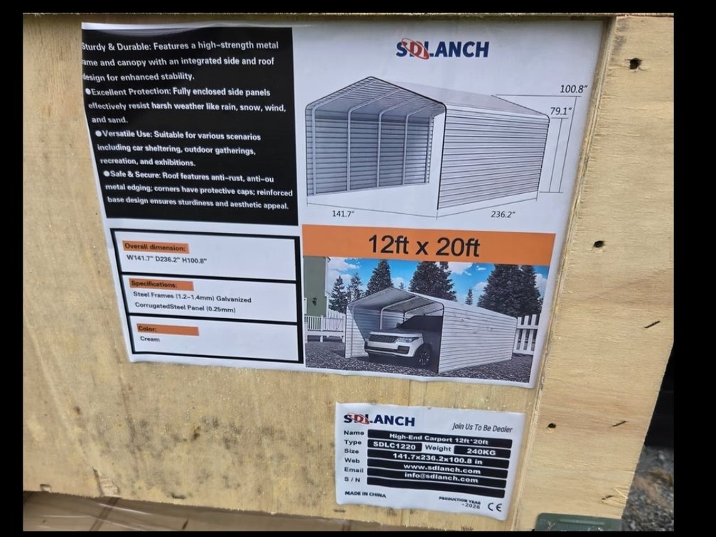 SDLC1220 12 ft x 20 ft Carport