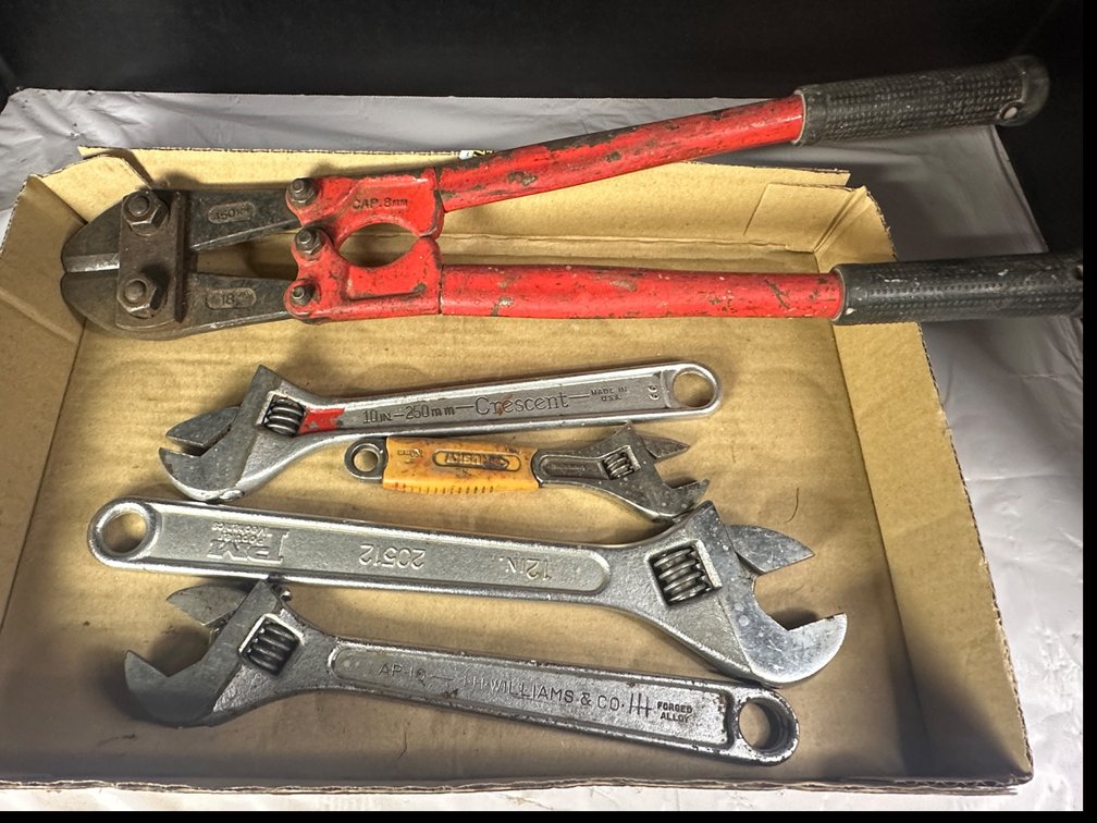 Cresent wrenches and bolt cutter