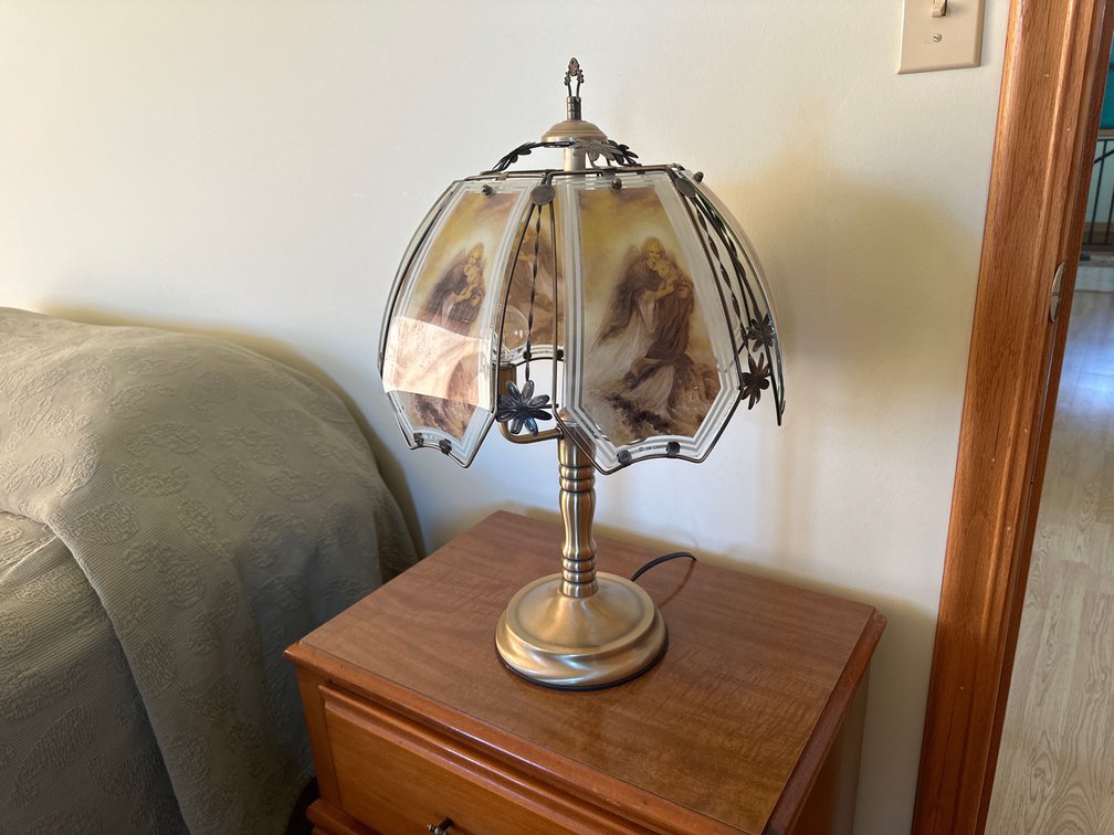 Touch Lamp  - Glass shade with brass base.  Angel & Lamp design