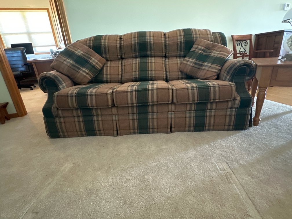 Lane Couch, plaid green & tan, Hide-a-bed