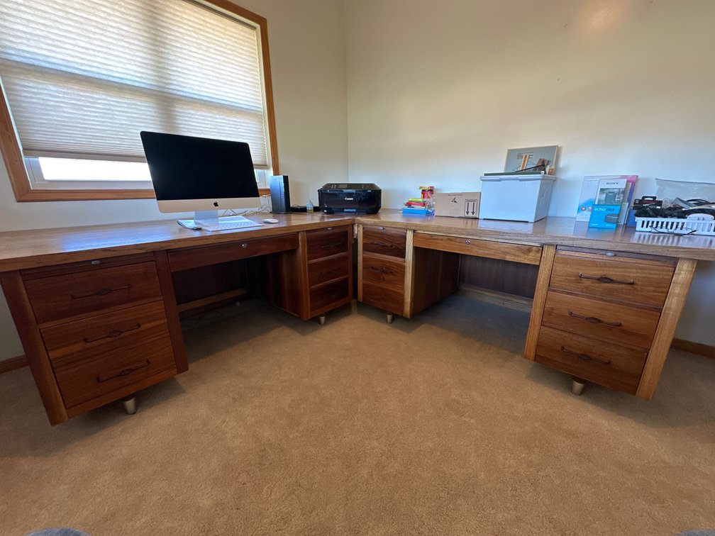 Custom corner office desk, large two desk and corner piece.