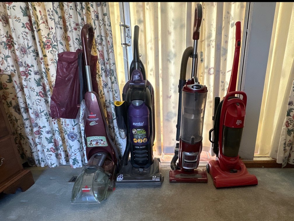 Four (4) Vacuums - Shark, Bissell Shampooer, Dirt Devil, Eureka