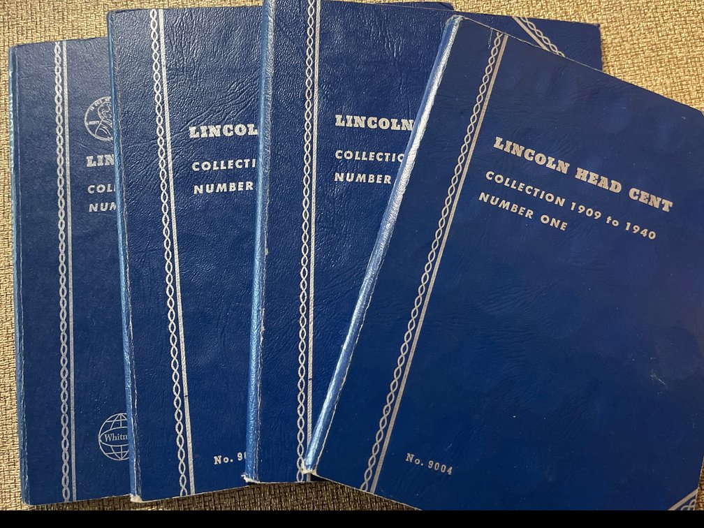 Four (4) Lincoln Head Cent Collection Whitman Blue Coin Folders