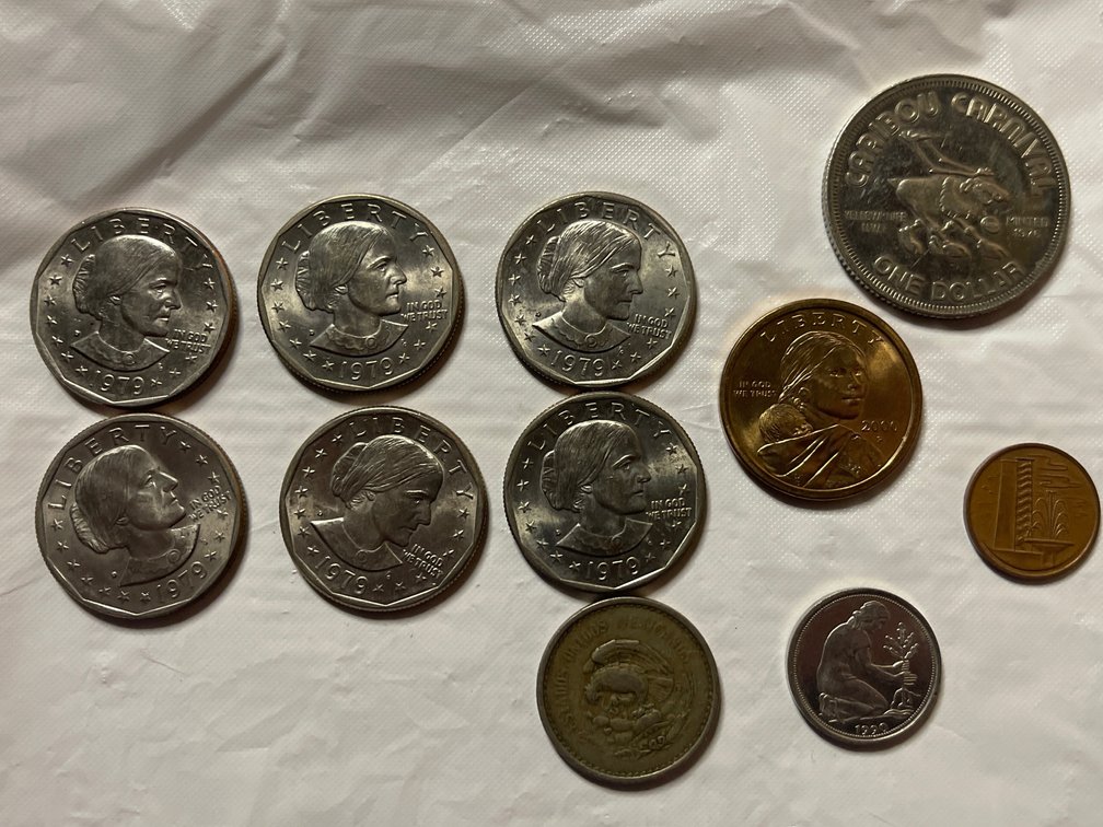 Susan B Anthony, MO Tax Token, and more including some foreign coins