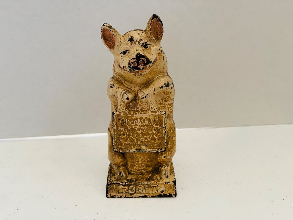 Cast Iron Bank "The Wise Pig" Thrifty Pig 