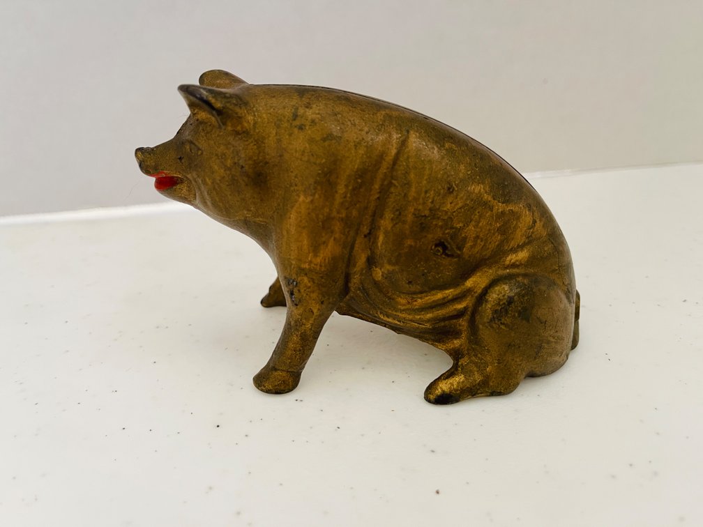 Cast Iron Bank Bronze Tones Pig Lot 1 of 2
