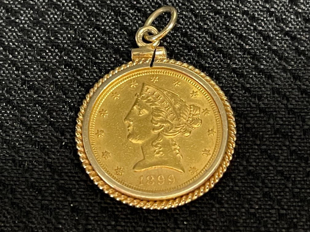 1899 Gold Coin necklace medallion - $5 Gold Coin