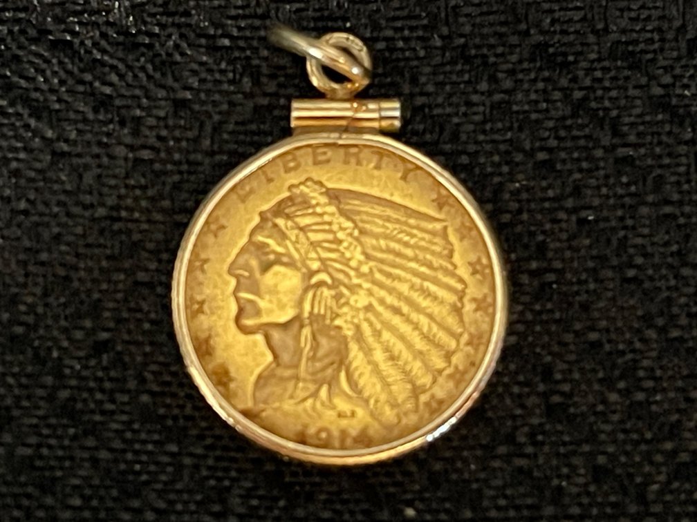 1914 Gold Coin necklace medallion - $2 1/2 Indian Head