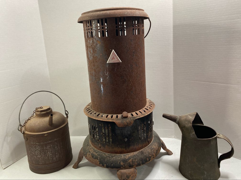 Vintage Kerosene Heater and Cans 