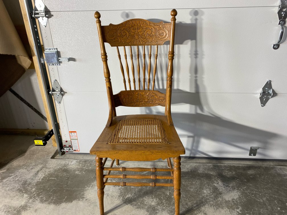 Wood straight back cane bottom chair