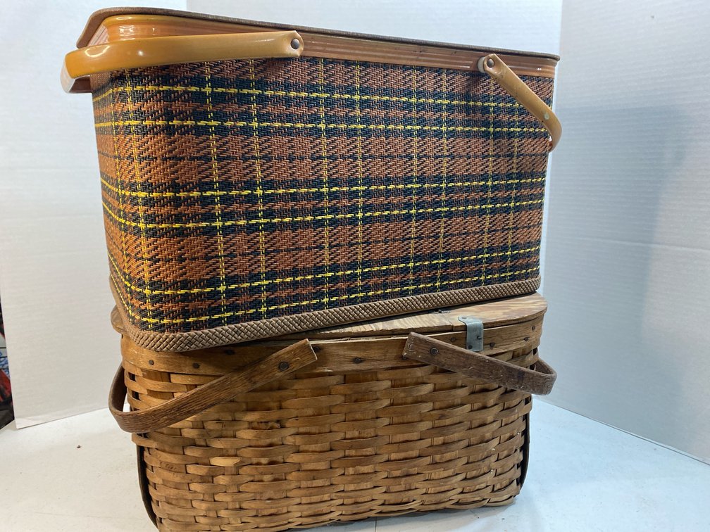 Pair of wooden picnic baskets 