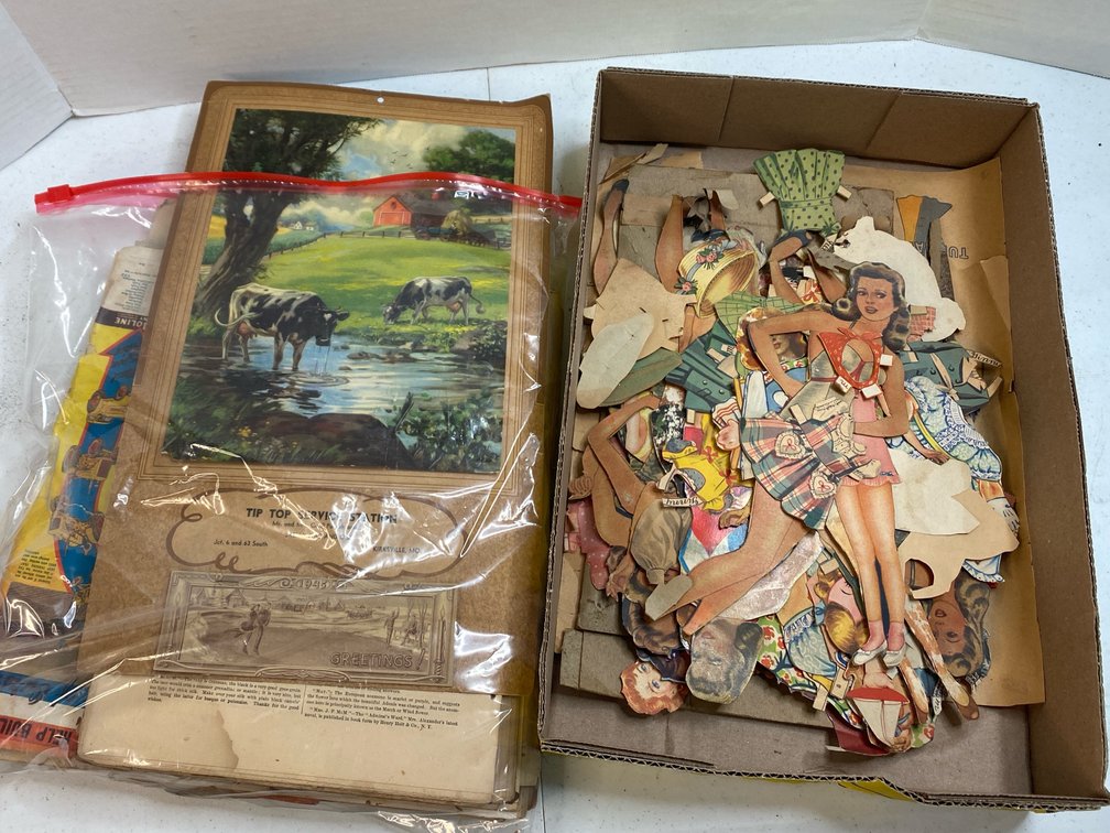 Flat of Vintage paper dolls and Ephemera 