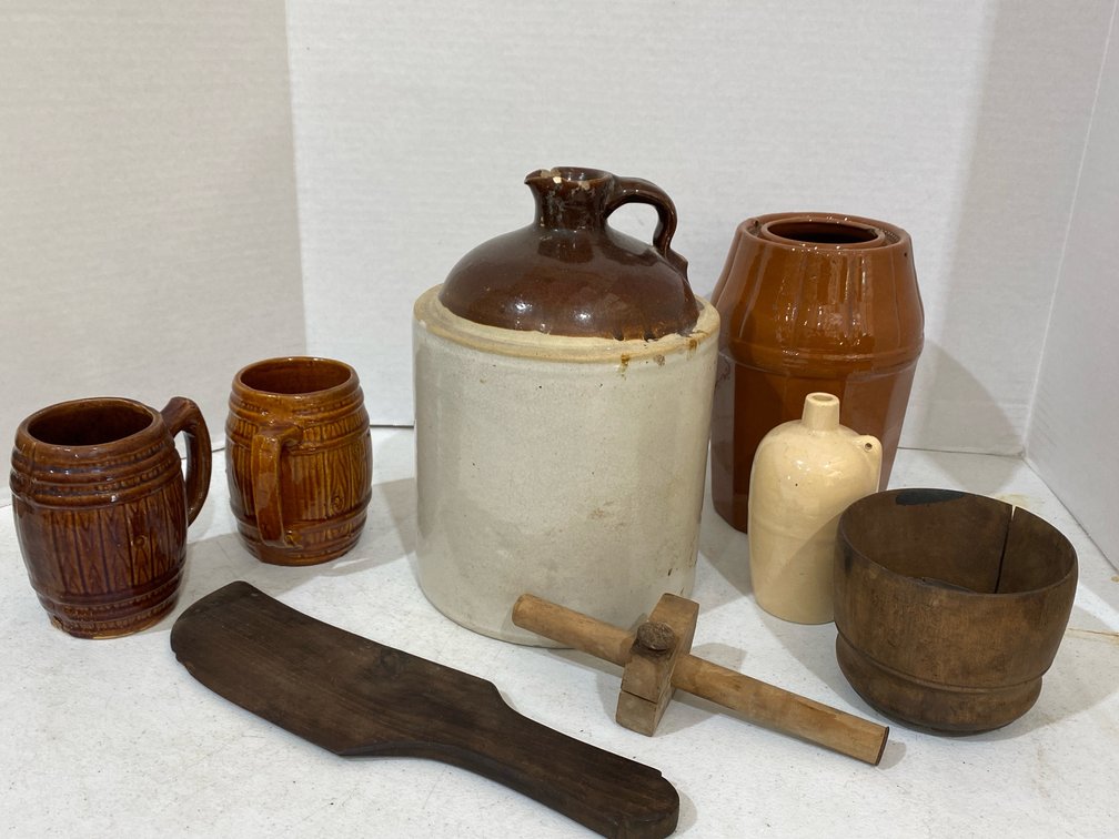 Crock Jug/ Butter Mold and Other Misc Pieces 