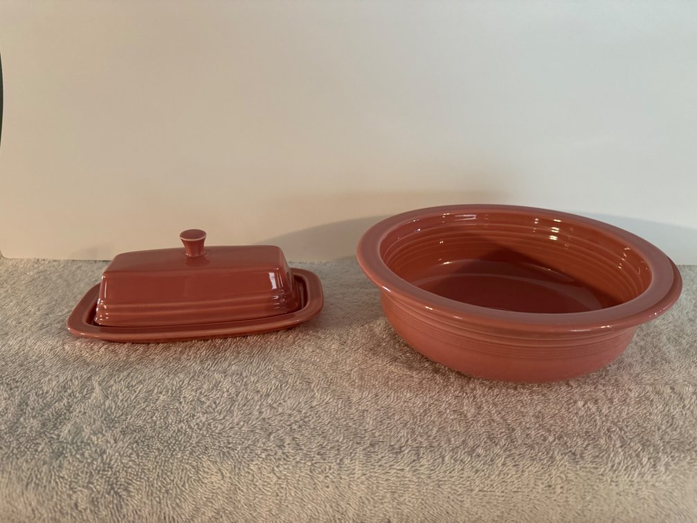 Fiesta Rose Pink Serving Bowl And Butter Dish