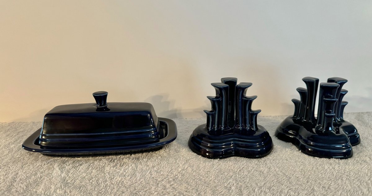 Fiesta Cobalt Candle Holders And Butter Dish