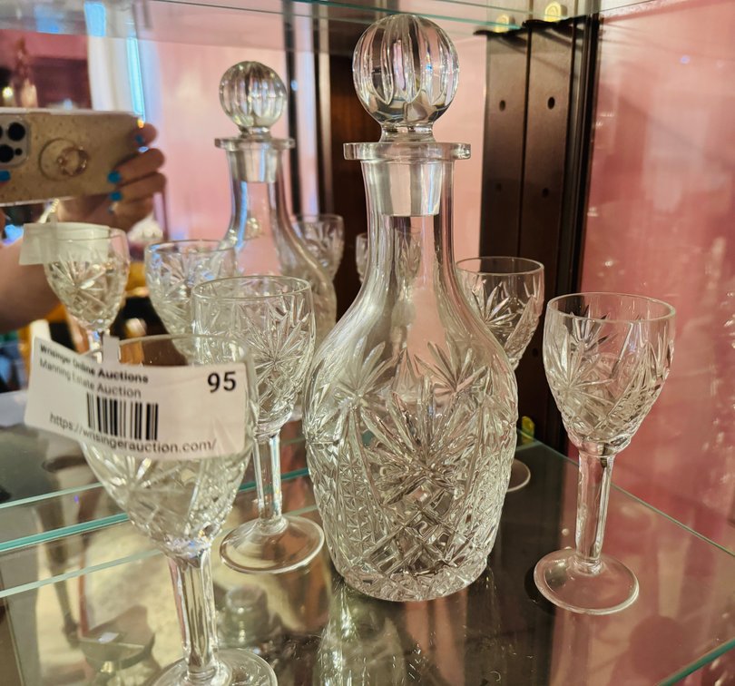 Clear Glass Decanter Set with 4 Stemmed Cups