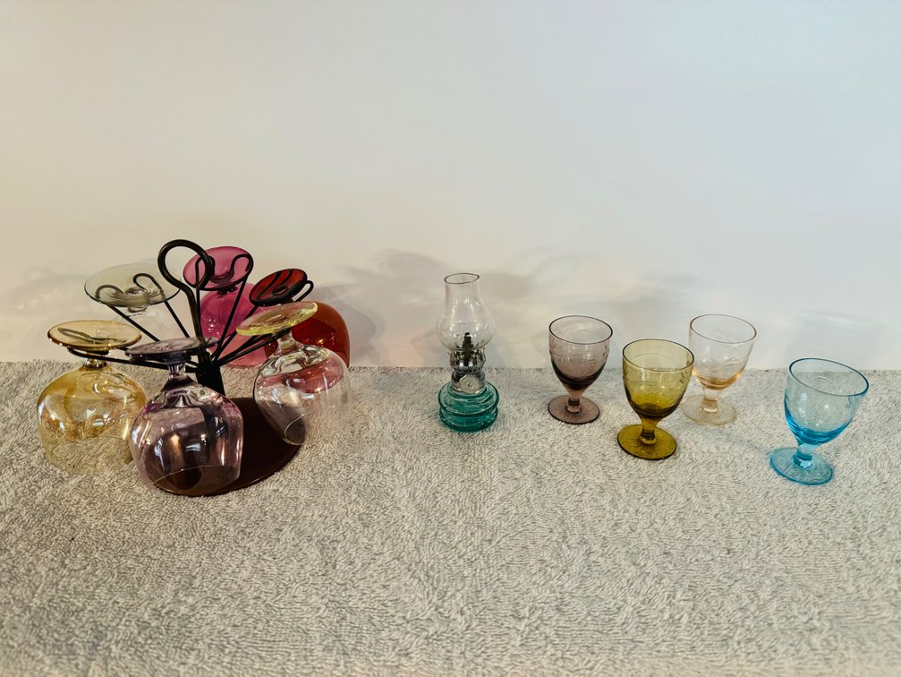 Miniature Wine Glasses on Stand and Mini Oil Lamp