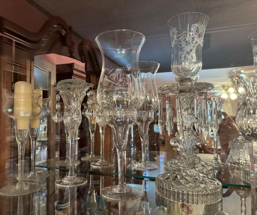 Glass Bell, Clear Glass Hurricane Lamps and Candle Holders (candelabras)