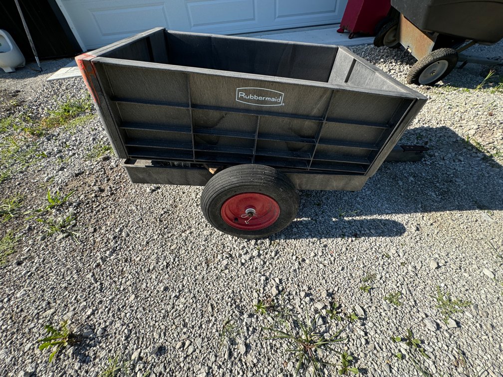 Rubbermaid Lawn Cart - pull behind. Plastic composite 1 of 2.