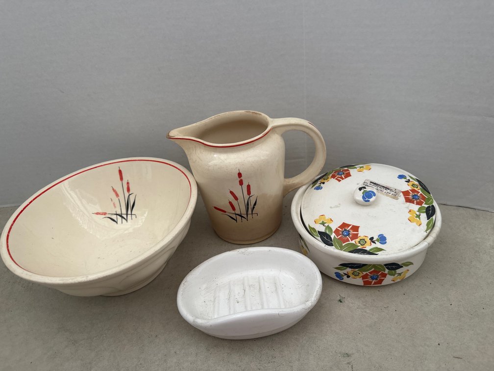 Vintage Covered Dish, Bowl, and Pitcher