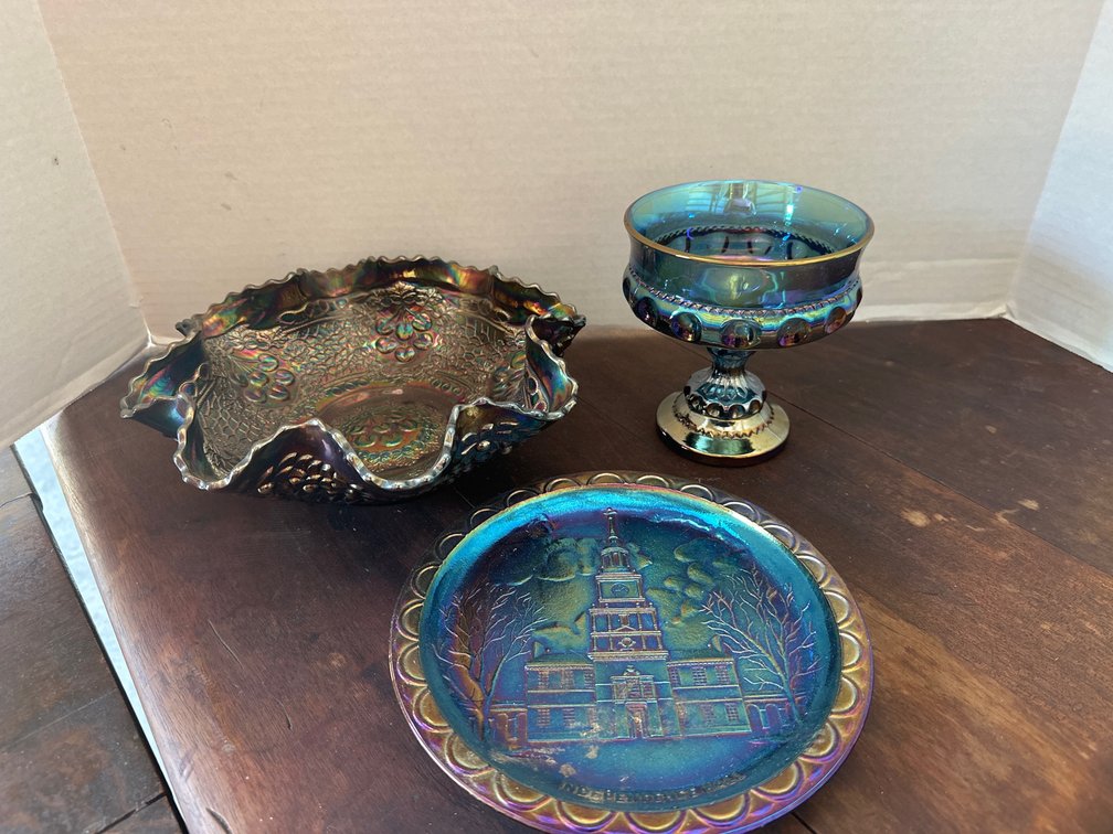 Green and Blue Carnival Glass