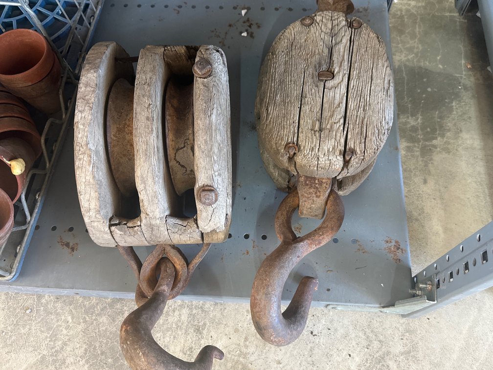 Vintage Pair of Wooden Pulleys